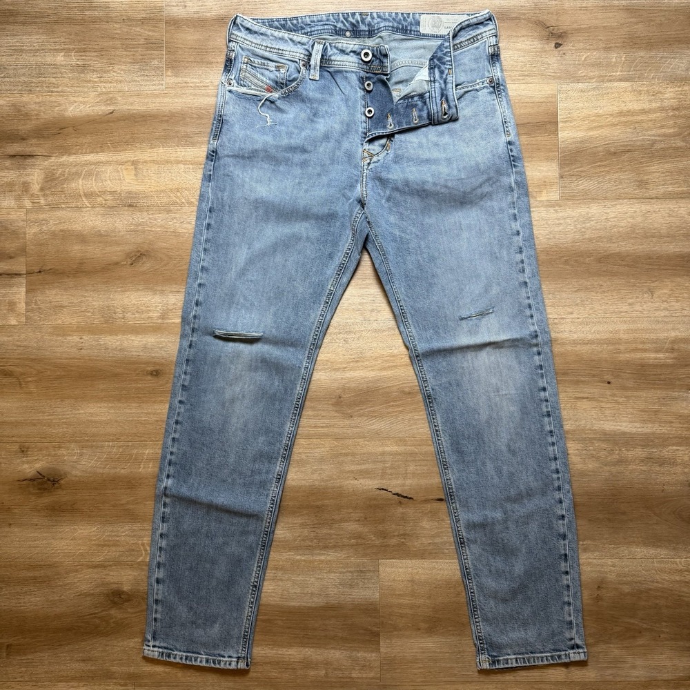 Diesel Larkee-Beex Jeans Men 31x30 Blue Regular Tapered Stone Wash Distressed